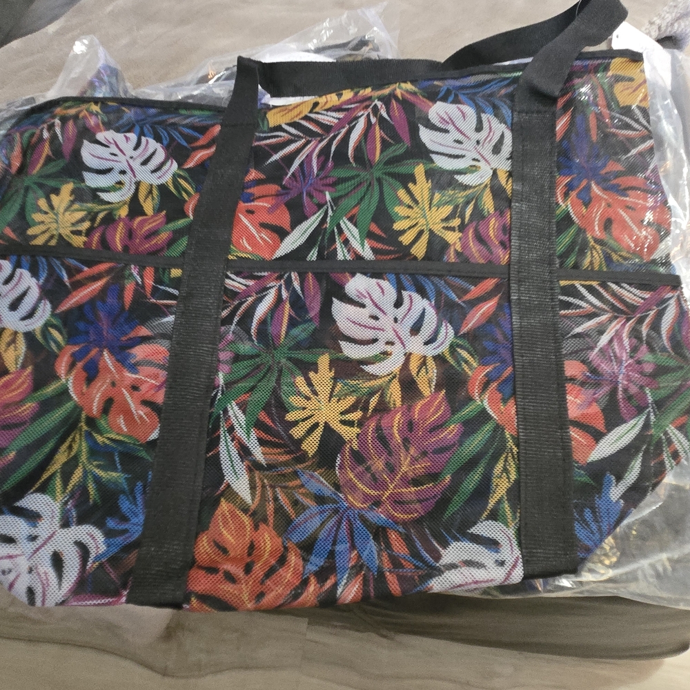 2 Piece Time and Tru Colorful Leaf Print Tote Bag